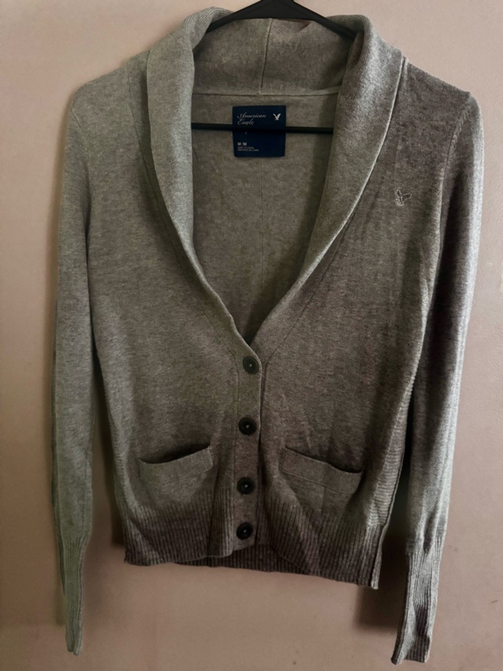 American Eagle Outfitters Woman’s Light Gray Shawl Collar Button Cardigan